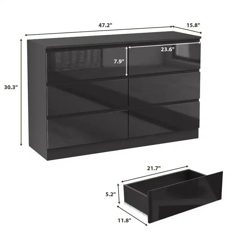 Dresser for Bedroom, Drawer Dresser with Bright Surface & Ample Storage Space, Modern Dresser