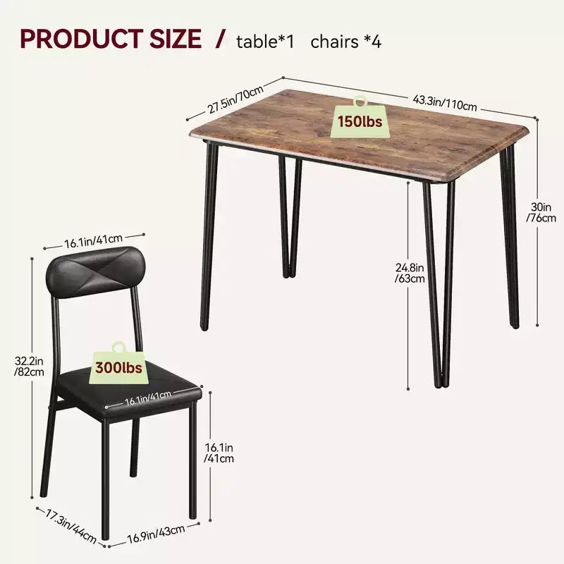 5 Piece Dining Table Set for 4, Kitchen Table and Chairs for 4, Modern Dining Room Table Set, Dinner Table Set for 4