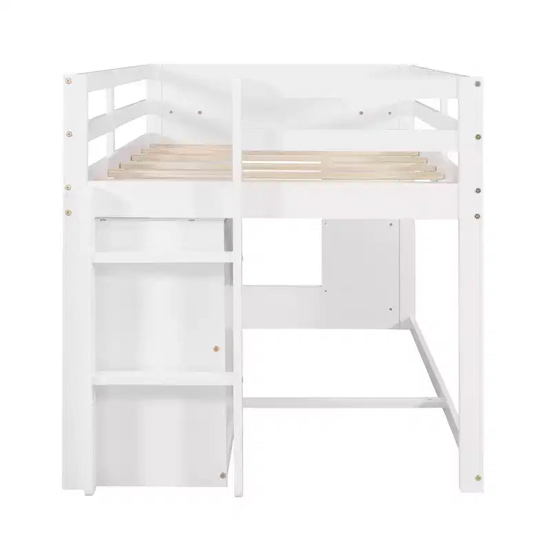 Whisen 77.4L x 40.5W Modern Design Twin Size Loft Bed with Cabinet and Shelf, Designed for your safety