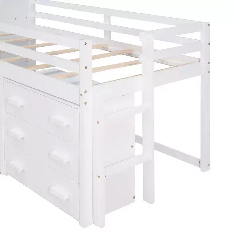 Whisen 77.4L x 40.5W Modern Design Twin Size Loft Bed with Cabinet and Shelf, Designed for your safety