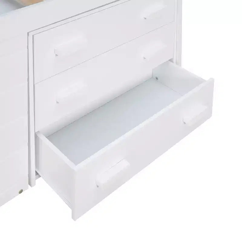 Whisen 77.4L x 40.5W Modern Design Twin Size Loft Bed with Cabinet and Shelf, Designed for your safety