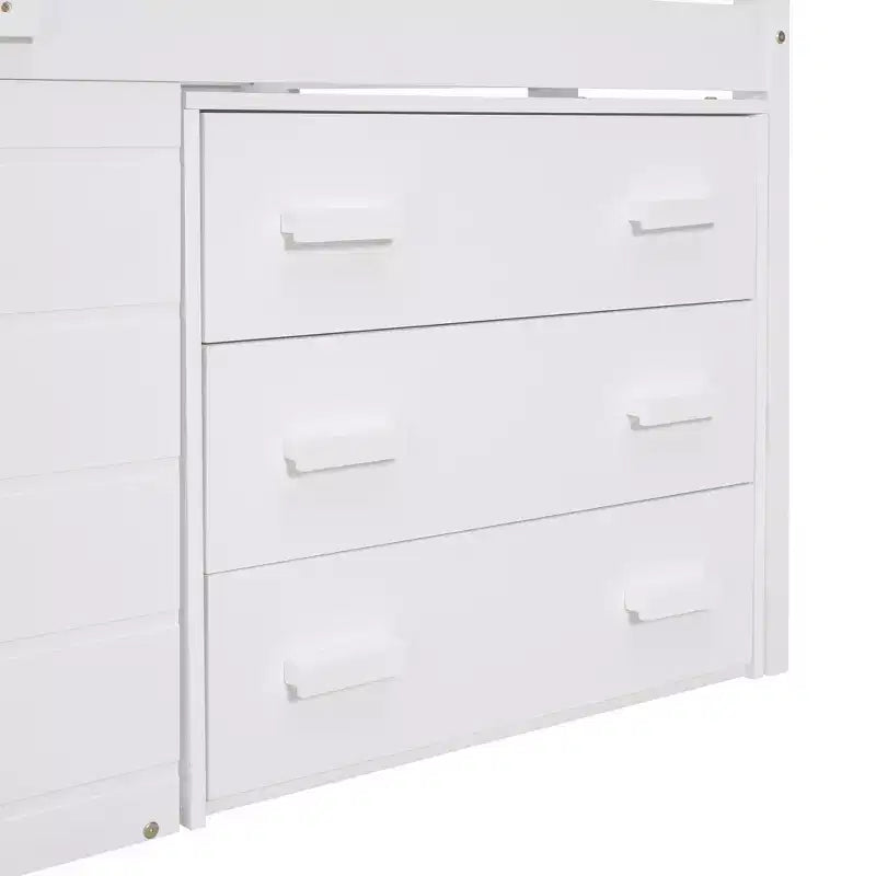 Whisen 77.4L x 40.5W Modern Design Twin Size Loft Bed with Cabinet and Shelf, Designed for your safety