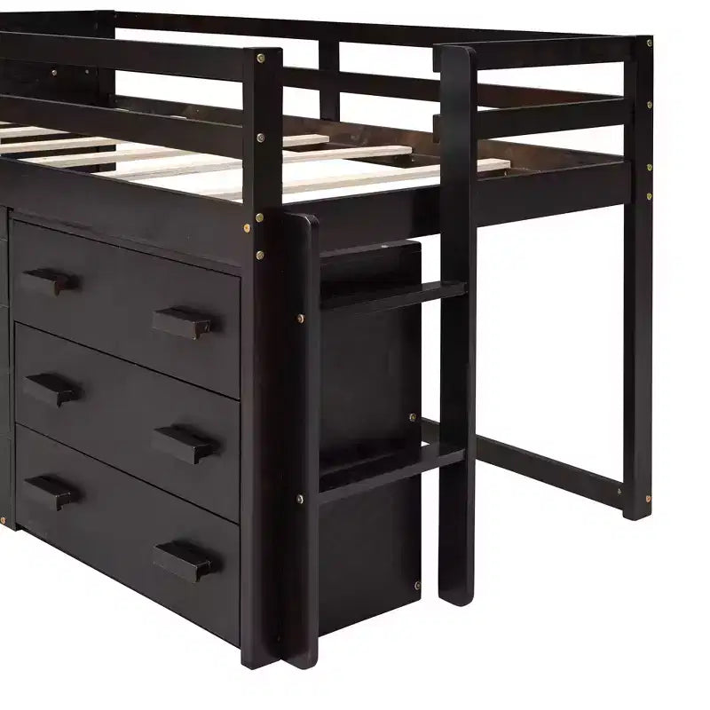 Whisen 77.4L x 40.5W Modern Design Twin Size Loft Bed with Cabinet and Shelf, Designed for your safety