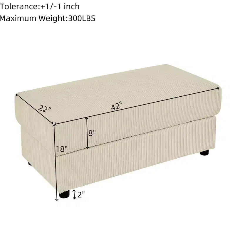 GDFStudio Rod Modern 3 Seater Corduroy 102 Sofa with Cup Holders,Mobile Phone Holder, Armrest Storage and Ottoman