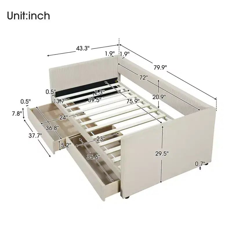 Dual Purpose: Stylish Twin Daybed with Corduroy Upholstery and Drawers