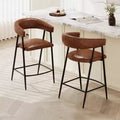 Christopher Knight Home Sara Upholstered 26 Faux Leather Iron Frame Counter Stool with Footrest, Brown