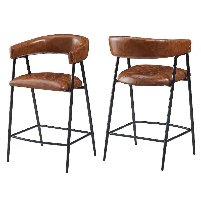 Christopher Knight Home Sara Upholstered 26 Faux Leather Iron Frame Counter Stool with Footrest, Brown