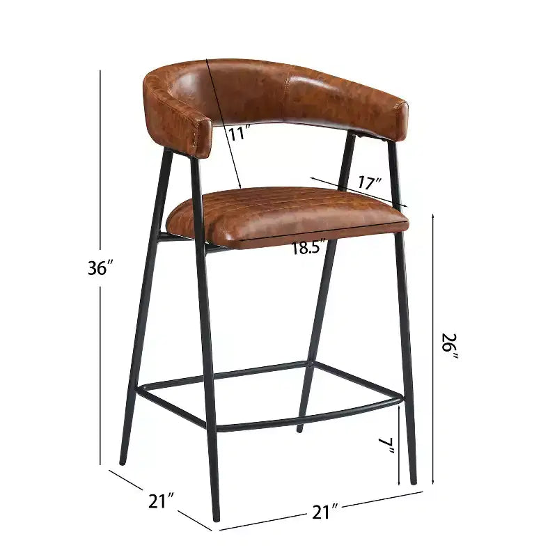 Christopher Knight Home Sara Upholstered 26 Faux Leather Iron Frame Counter Stool with Footrest, Brown