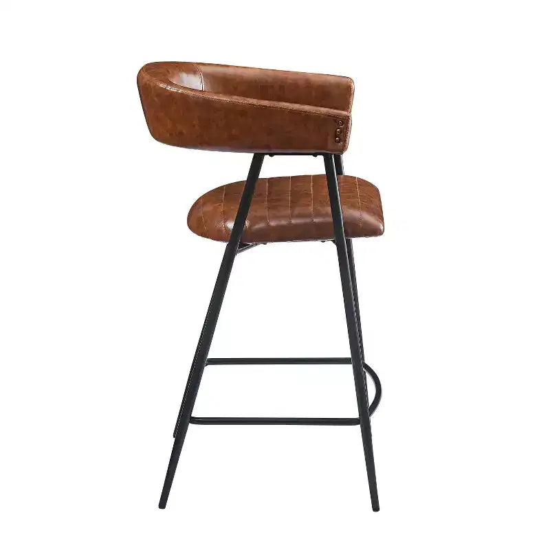 Christopher Knight Home Sara Upholstered 26 Faux Leather Iron Frame Counter Stool with Footrest, Brown