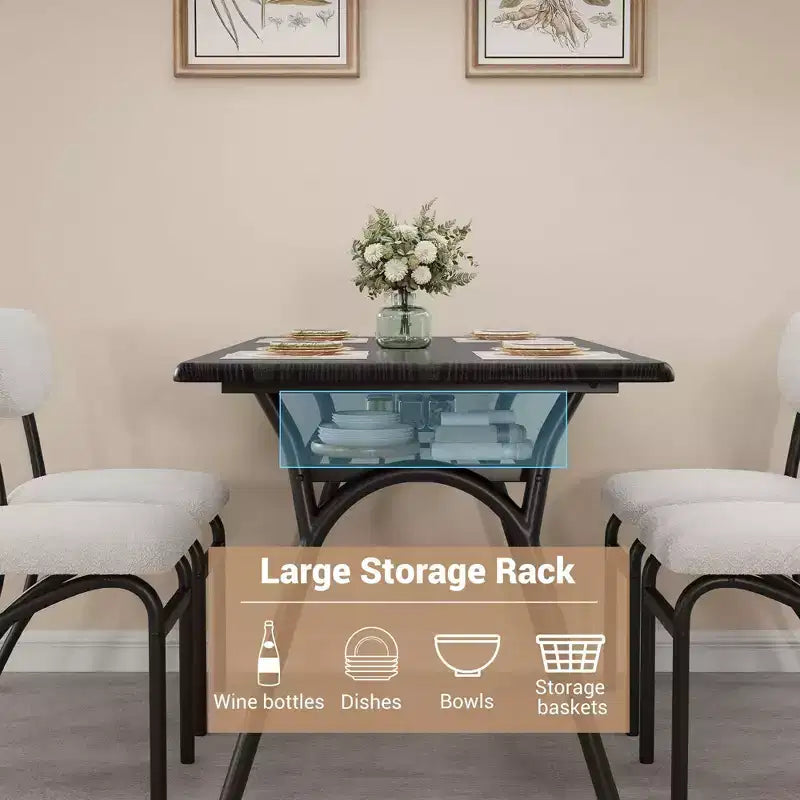 WhizMax Dining Table Set for 4, Rectangular Kitchen Table with 4 Boucle Chairs, Dining Table with Storage