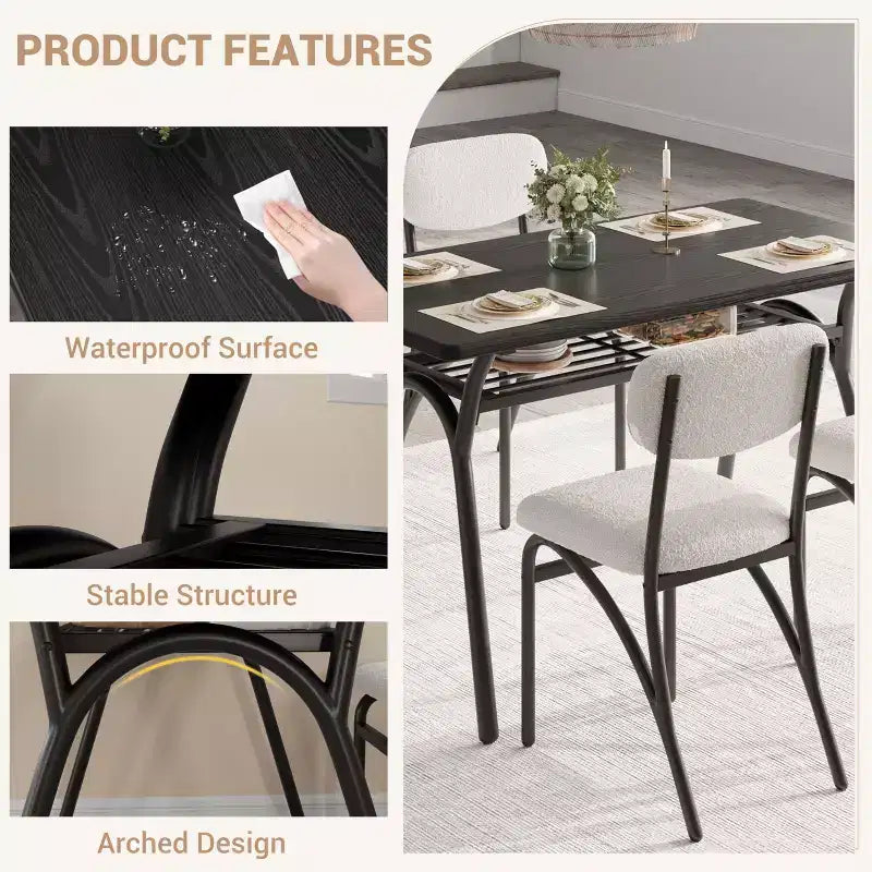 WhizMax Dining Table Set for 4, Rectangular Kitchen Table with 4 Boucle Chairs, Dining Table with Storage