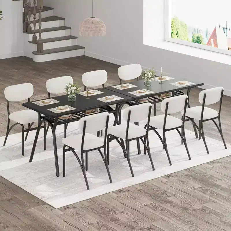 WhizMax Dining Table Set for 4, Rectangular Kitchen Table with 4 Boucle Chairs, Dining Table with Storage