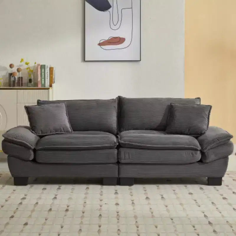 Stylish Corduroy Deep Seat Sofa: Loveseat Size with Pillows and Sleeper Function