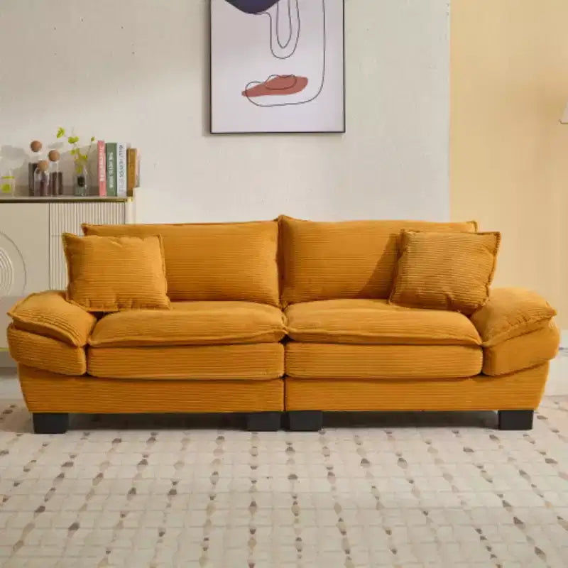 Stylish Corduroy Deep Seat Sofa: Loveseat Size with Pillows and Sleeper Function