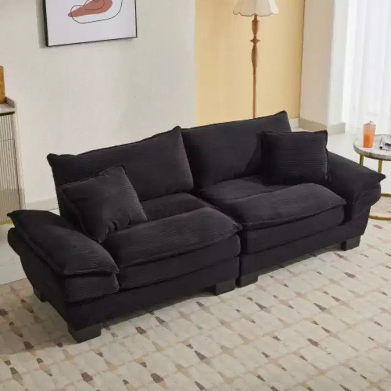 Stylish Corduroy Deep Seat Sofa: Loveseat Size with Pillows and Sleeper Function