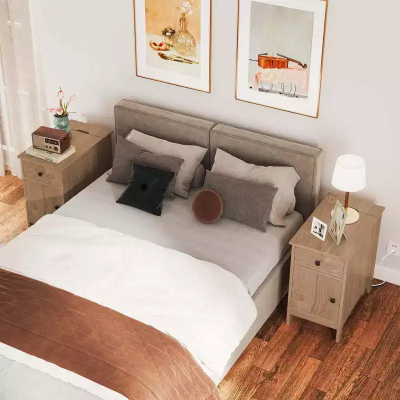 Costway 1/2 PCS End Table with Charging Station Flip Top Bedside Table with USB Ports & Outlets Brown