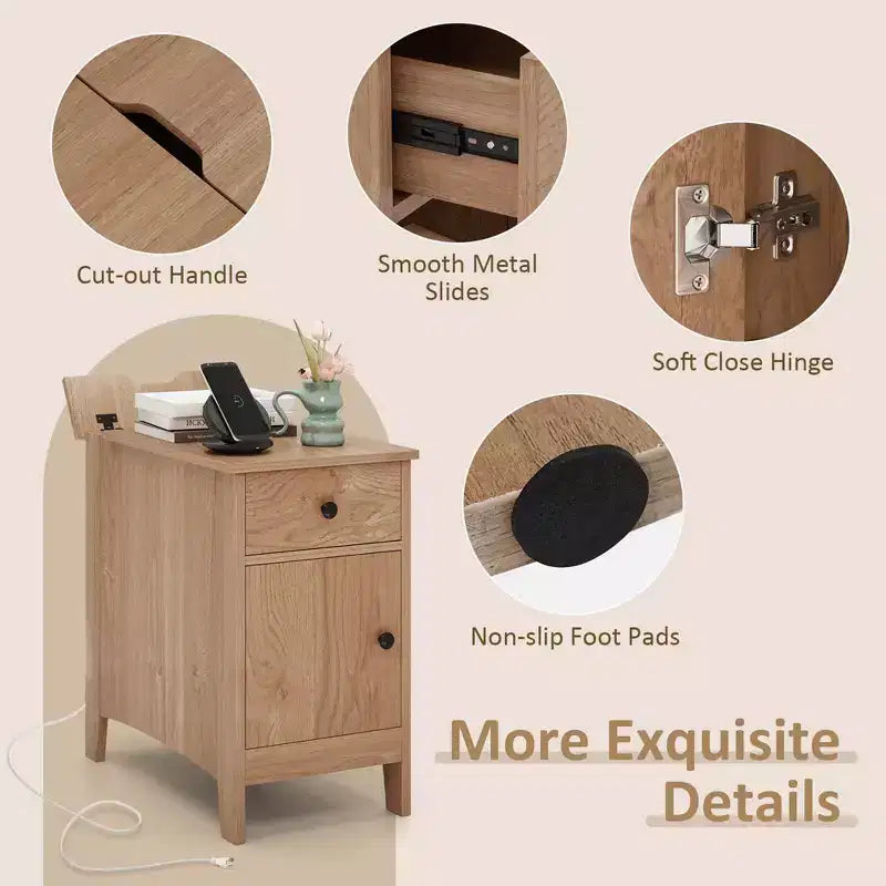 Costway 1/2 PCS End Table with Charging Station Flip Top Bedside Table with USB Ports & Outlets Brown