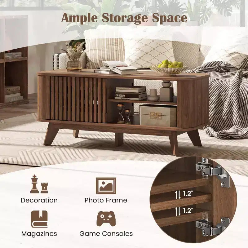 Costway Coffee Table with Storage Adjustable Shelves & 2 Doors Wood Cocktail Table