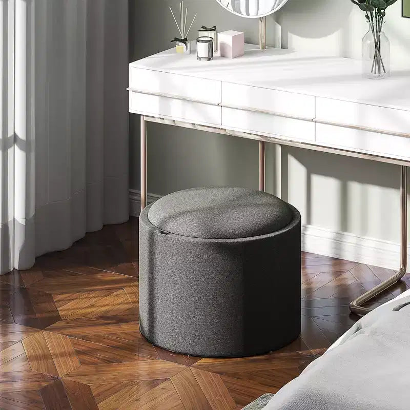 HOMCOM Storage Ottoman Coffee Table with Flip Top Tray and Hidden Space, Round Foot Stool with Linen-feel Fabric Upholstery