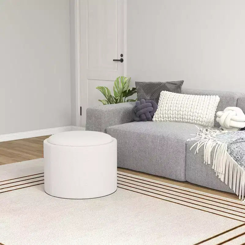 HOMCOM Storage Ottoman Coffee Table with Flip Top Tray and Hidden Space, Round Foot Stool with Linen-feel Fabric Upholstery