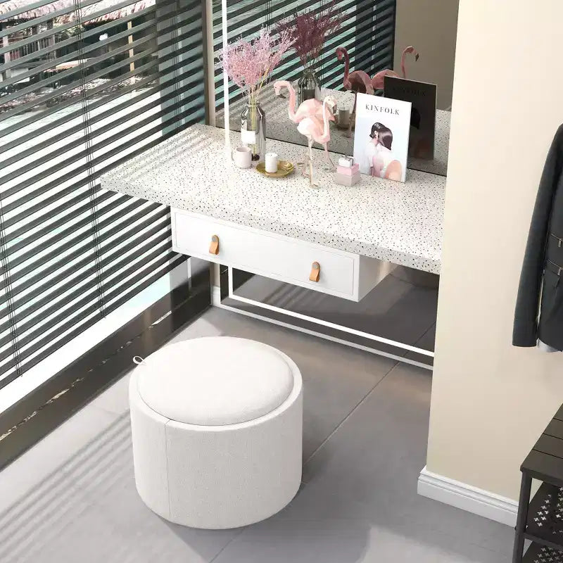 HOMCOM Storage Ottoman Coffee Table with Flip Top Tray and Hidden Space, Round Foot Stool with Linen-feel Fabric Upholstery