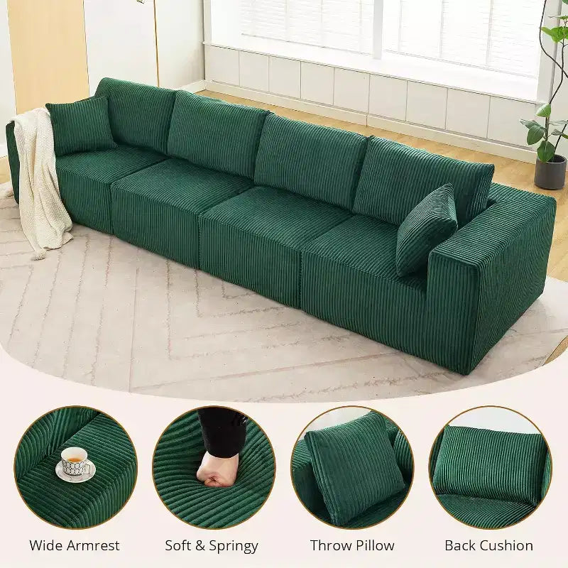 137 Sectional Couch Cloud Modular Modern Linear Sofa with Chaise Lounge, Corduroy Fabric, No Assembly Required, Convertible Compression Sleeper Sofa