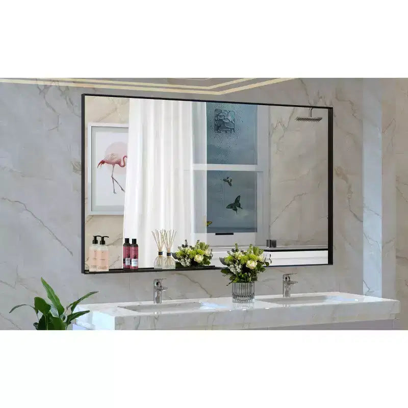 60x40 Modern Black Frame?Bathroom Mirror:?Oversized, Aluminum, Wall Mounted, Vertical/Horizontal