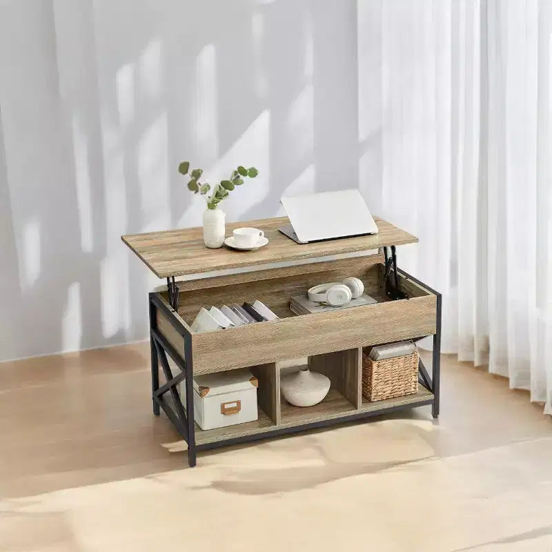 19.7 x 39.4 x (19.3-24.4) In Lift Top Coffee Table with Hidden Compartments and Storage Shelf, Lifting Top Accent Table for Living Room, Office