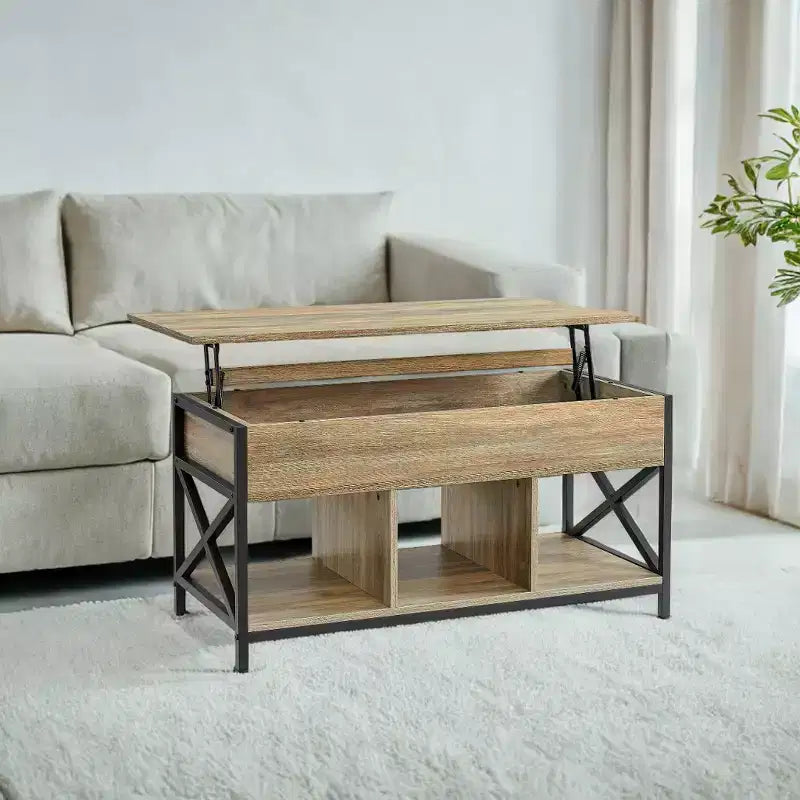 19.7 x 39.4 x (19.3-24.4) In Lift Top Coffee Table with Hidden Compartments and Storage Shelf, Lifting Top Accent Table for Living Room, Office