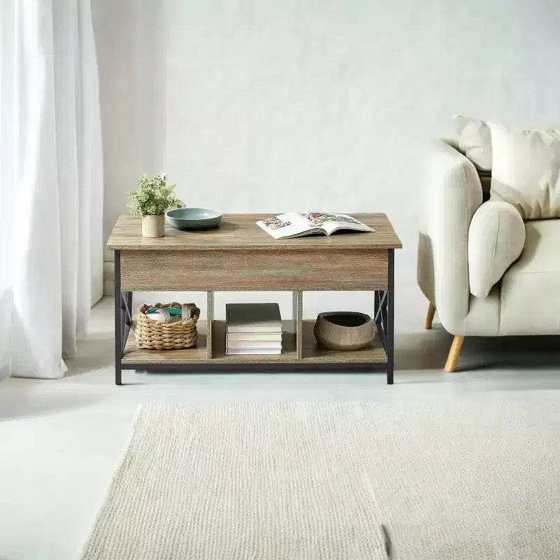 19.7 x 39.4 x (19.3-24.4) In Lift Top Coffee Table with Hidden Compartments and Storage Shelf, Lifting Top Accent Table for Living Room, Office