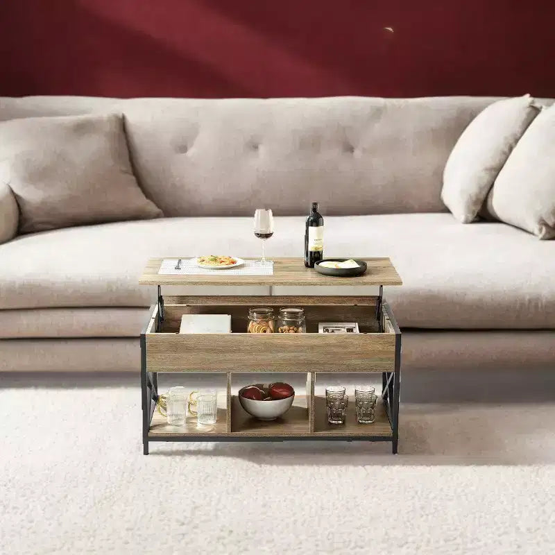 19.7 x 39.4 x (19.3-24.4) In Lift Top Coffee Table with Hidden Compartments and Storage Shelf, Lifting Top Accent Table for Living Room, Office