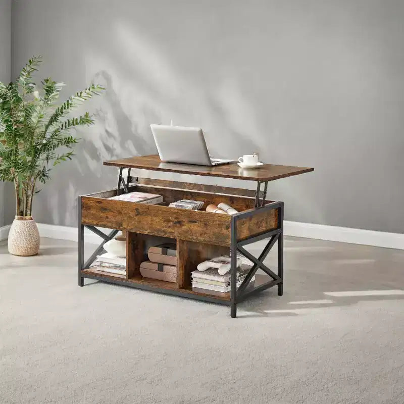 19.7 x 39.4 x (19.3-24.4) In Lift Top Coffee Table with Hidden Compartments and Storage Shelf, Lifting Top Accent Table for Living Room, Office