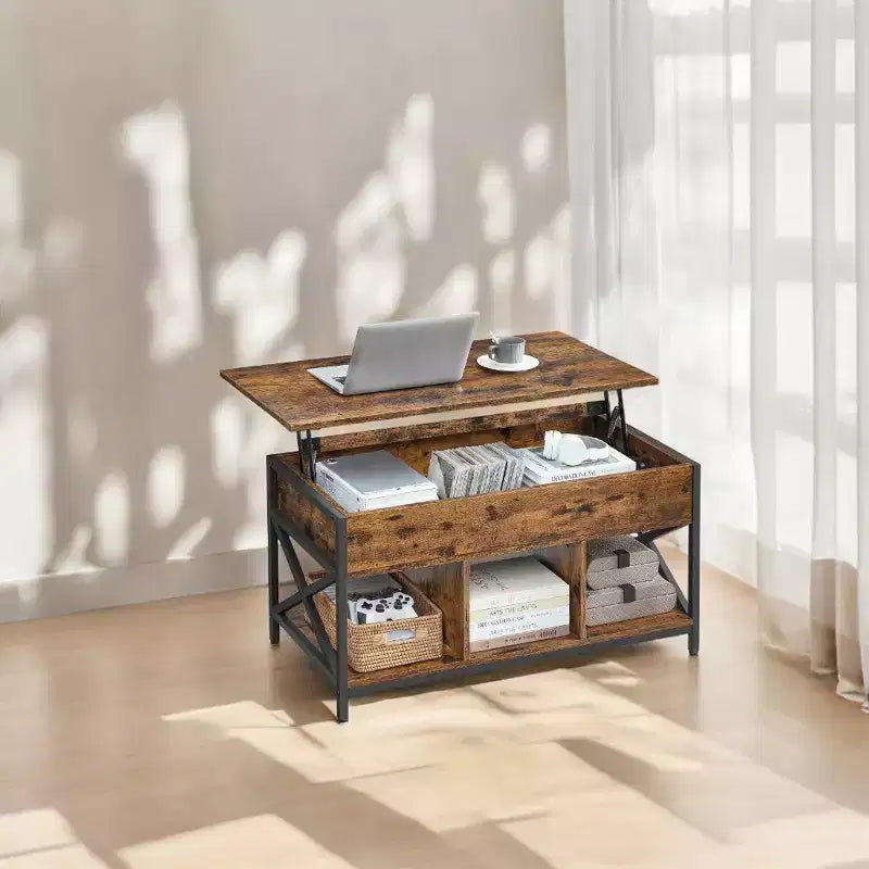 19.7 x 39.4 x (19.3-24.4) In Lift Top Coffee Table with Hidden Compartments and Storage Shelf, Lifting Top Accent Table for Living Room, Office