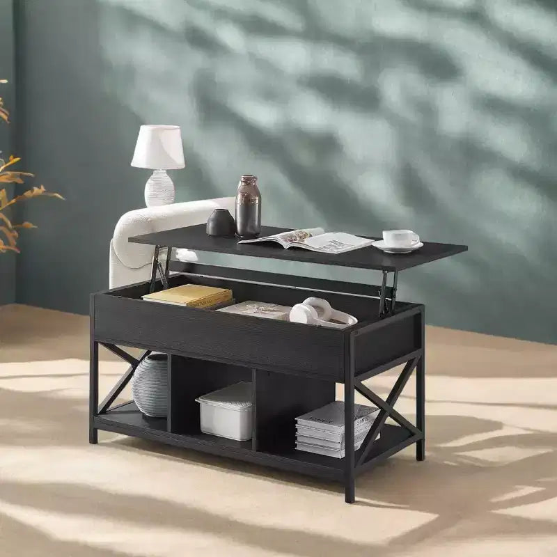 19.7 x 39.4 x (19.3-24.4) In Lift Top Coffee Table with Hidden Compartments and Storage Shelf, Lifting Top Accent Table for Living Room, Office