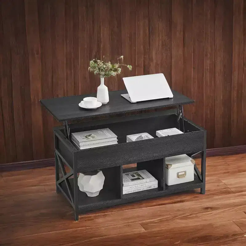 19.7 x 39.4 x (19.3-24.4) In Lift Top Coffee Table with Hidden Compartments and Storage Shelf, Lifting Top Accent Table for Living Room, Office