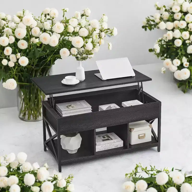 19.7 x 39.4 x (19.3-24.4) In Lift Top Coffee Table with Hidden Compartments and Storage Shelf, Lifting Top Accent Table for Living Room, Office
