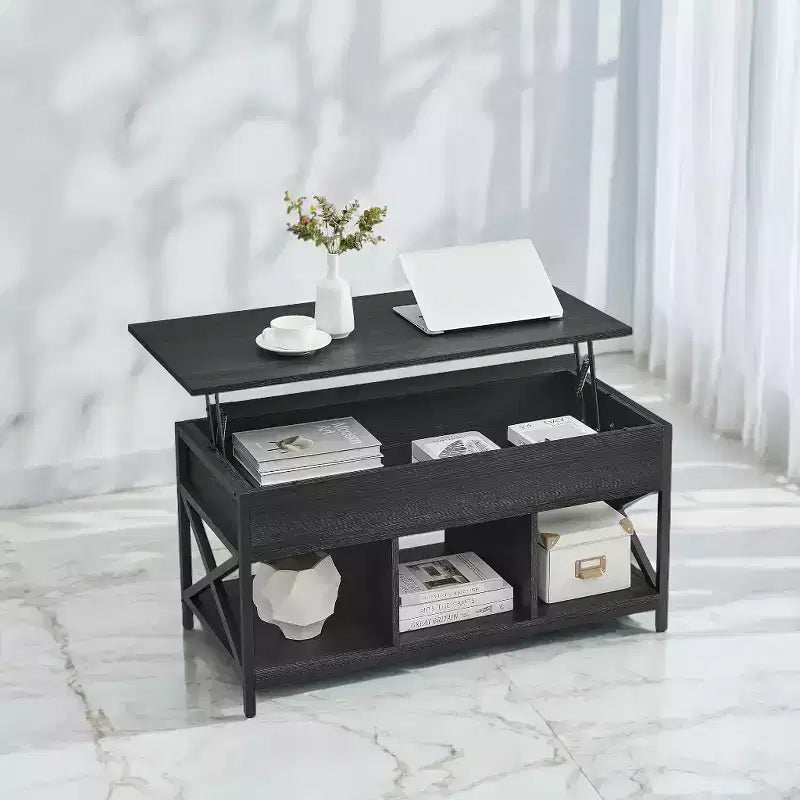 19.7 x 39.4 x (19.3-24.4) In Lift Top Coffee Table with Hidden Compartments and Storage Shelf, Lifting Top Accent Table for Living Room, Office