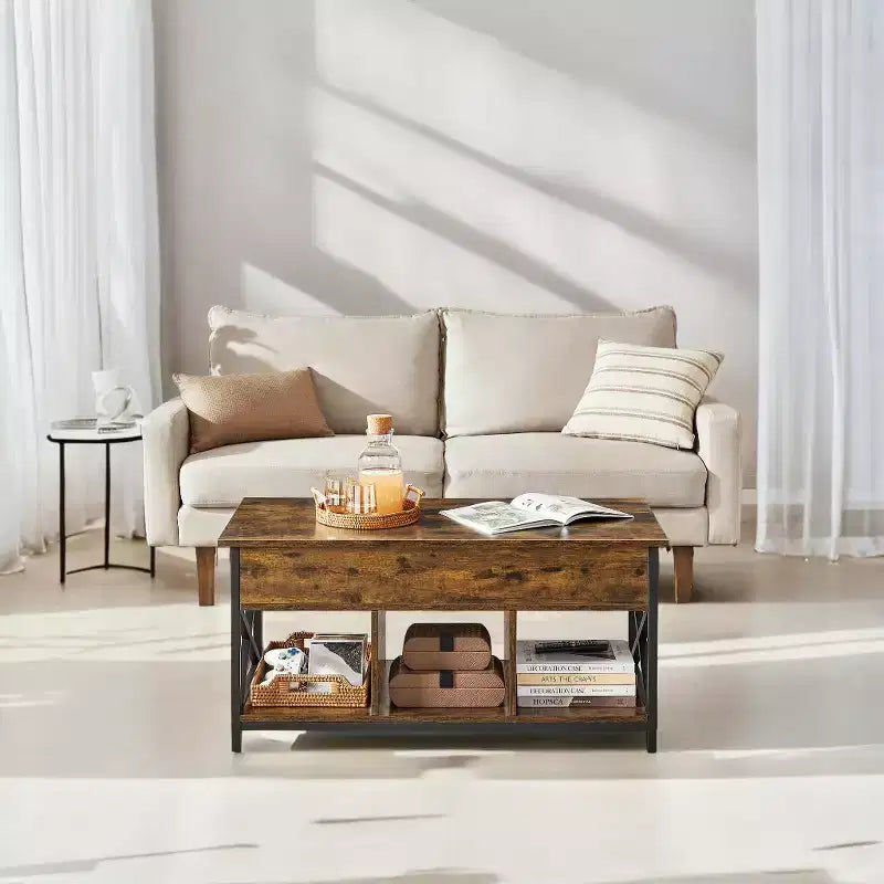 19.7 x 39.4 x (19.3-24.4) In Lift Top Coffee Table with Hidden Compartments and Storage Shelf, Lifting Top Accent Table for Living Room, Office