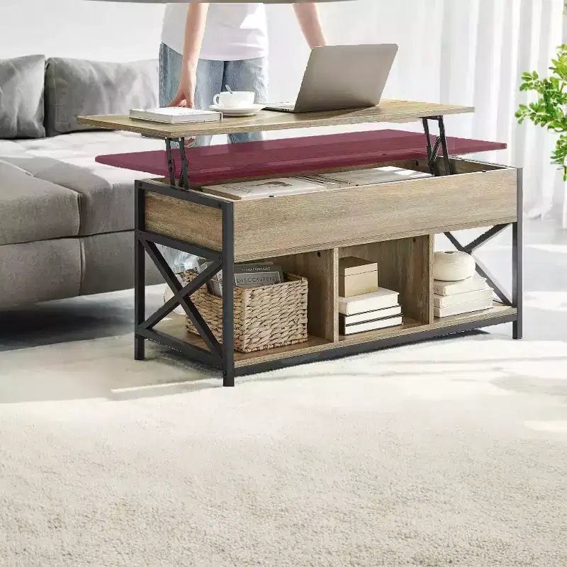 19.7 x 39.4 x (19.3-24.4) In Lift Top Coffee Table with Hidden Compartments and Storage Shelf, Lifting Top Accent Table for Living Room, Office