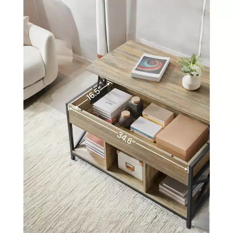 19.7 x 39.4 x (19.3-24.4) In Lift Top Coffee Table with Hidden Compartments and Storage Shelf, Lifting Top Accent Table for Living Room, Office