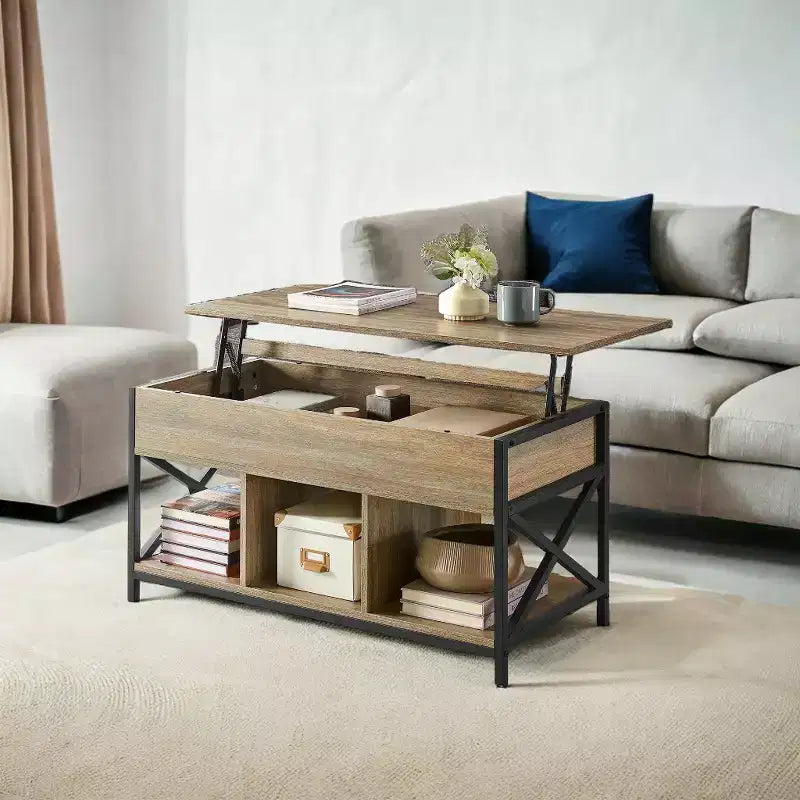 19.7 x 39.4 x (19.3-24.4) In Lift Top Coffee Table with Hidden Compartments and Storage Shelf, Lifting Top Accent Table for Living Room, Office