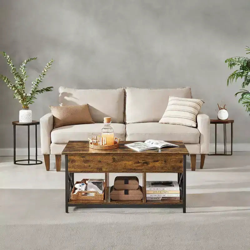 19.7 x 39.4 x (19.3-24.4) In Lift Top Coffee Table with Hidden Compartments and Storage Shelf, Lifting Top Accent Table for Living Room, Office