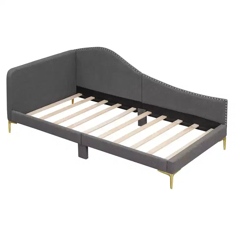 Twin/Full Size Linen Upholstered Daybed with Headboard and Armrest, Support Legs - HABITRIO