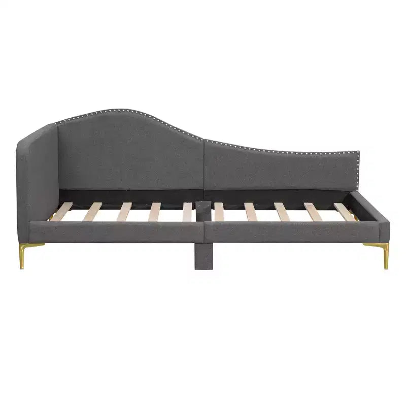 Twin/Full Size Linen Upholstered Daybed with Headboard and Armrest, Support Legs - HABITRIO