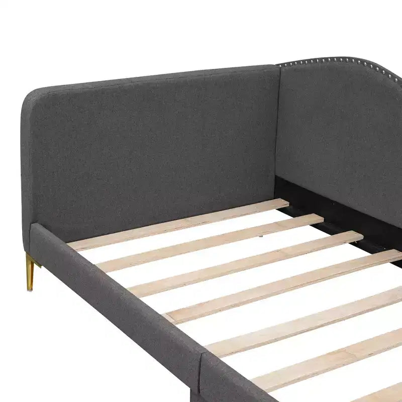 Twin/Full Size Linen Upholstered Daybed with Headboard and Armrest, Support Legs - HABITRIO