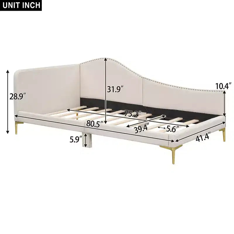 Twin/Full Size Linen Upholstered Daybed with Headboard and Armrest, Support Legs - HABITRIO