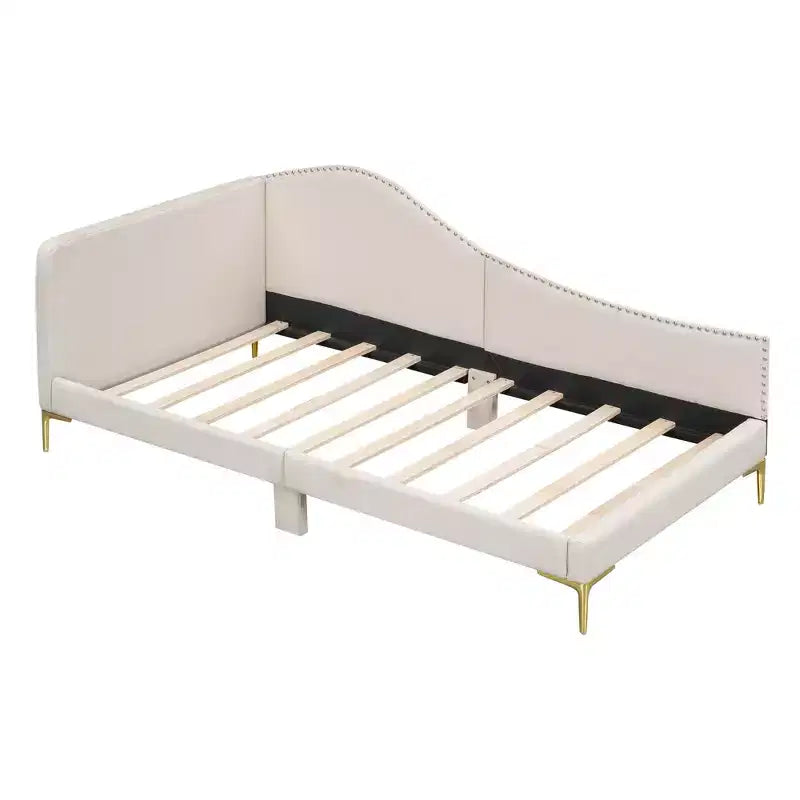 Twin/Full Size Linen Upholstered Daybed with Headboard and Armrest, Support Legs - HABITRIO