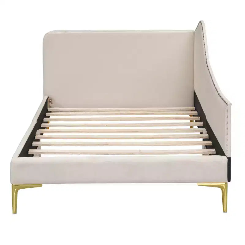 Twin/Full Size Linen Upholstered Daybed with Headboard and Armrest, Support Legs - HABITRIO