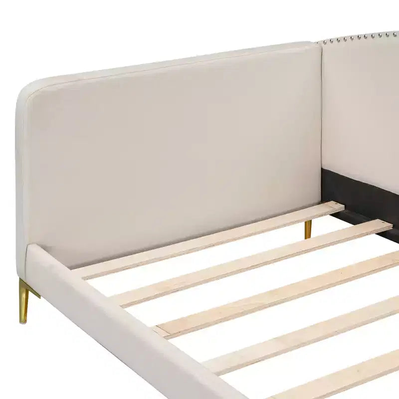 Twin/Full Size Linen Upholstered Daybed with Headboard and Armrest, Support Legs - HABITRIO