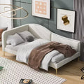 Twin/Full Size Linen Upholstered Daybed with Headboard and Armrest, Support Legs - HABITRIO